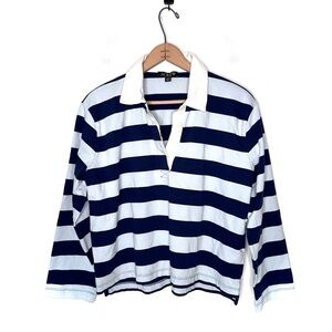 J. Crew | Navy Blue Rugby Striped Polo Size Medium